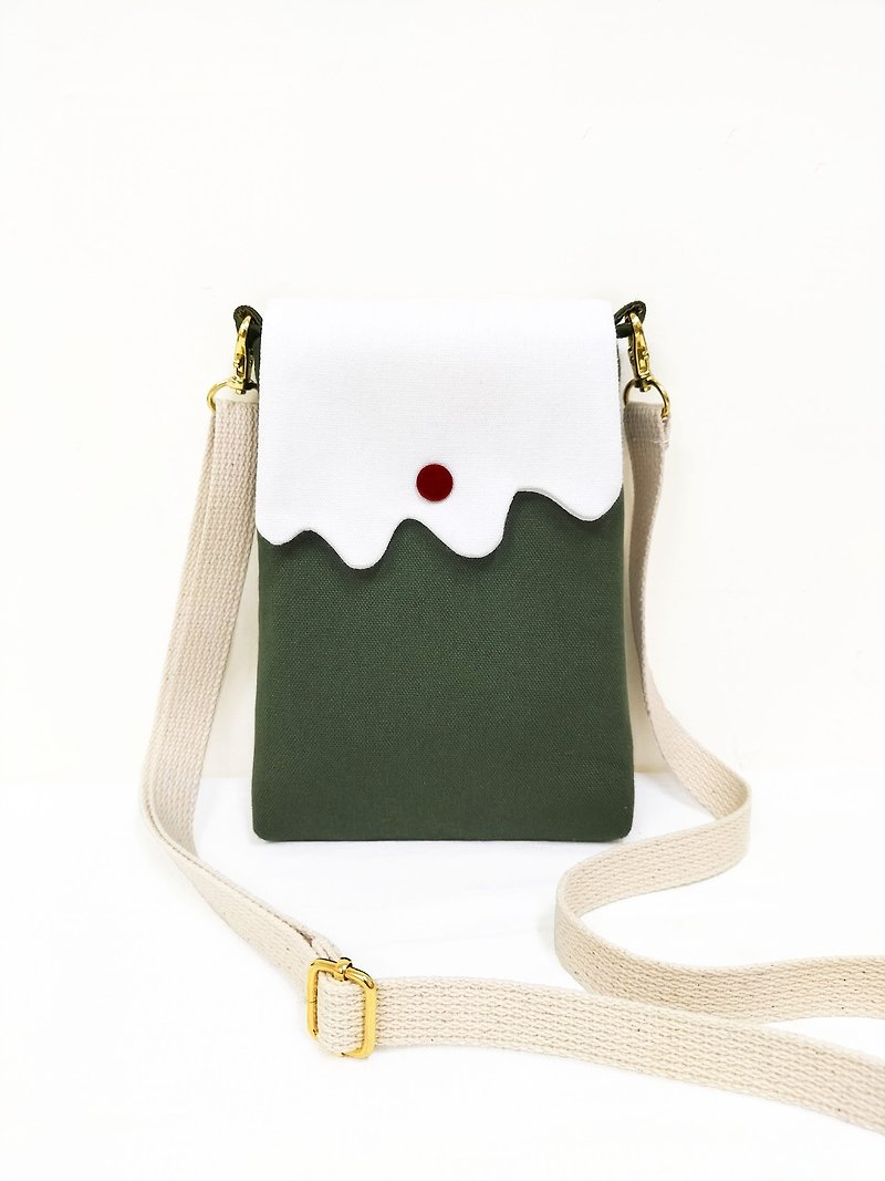 原创版型设计/沼泽绿富士山侧背包/手机袋/随身包 - 侧背包/斜挎包 - 棉．麻 