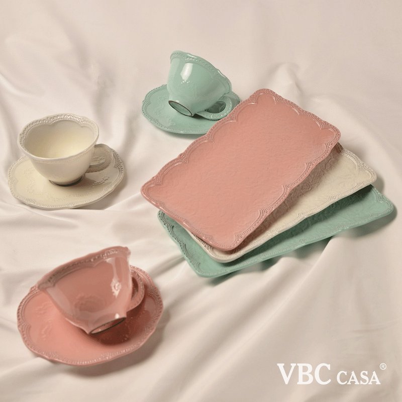 【意大利 VBC casa】蕾丝系列单人早餐组含餐垫(三色挑选) - 盘子/餐盘/盘架 - 陶 多色