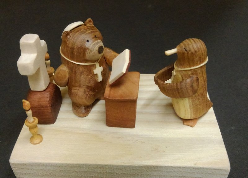 神父熊とペンギン - 木工/竹艺/纸艺 - 木头 咖啡色
