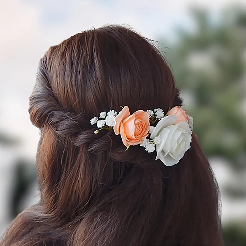 8 pcs White rose hair pins Peach flower hair clip Baby breath Gypsophila Bridal - 发饰 - 其他材质 多色