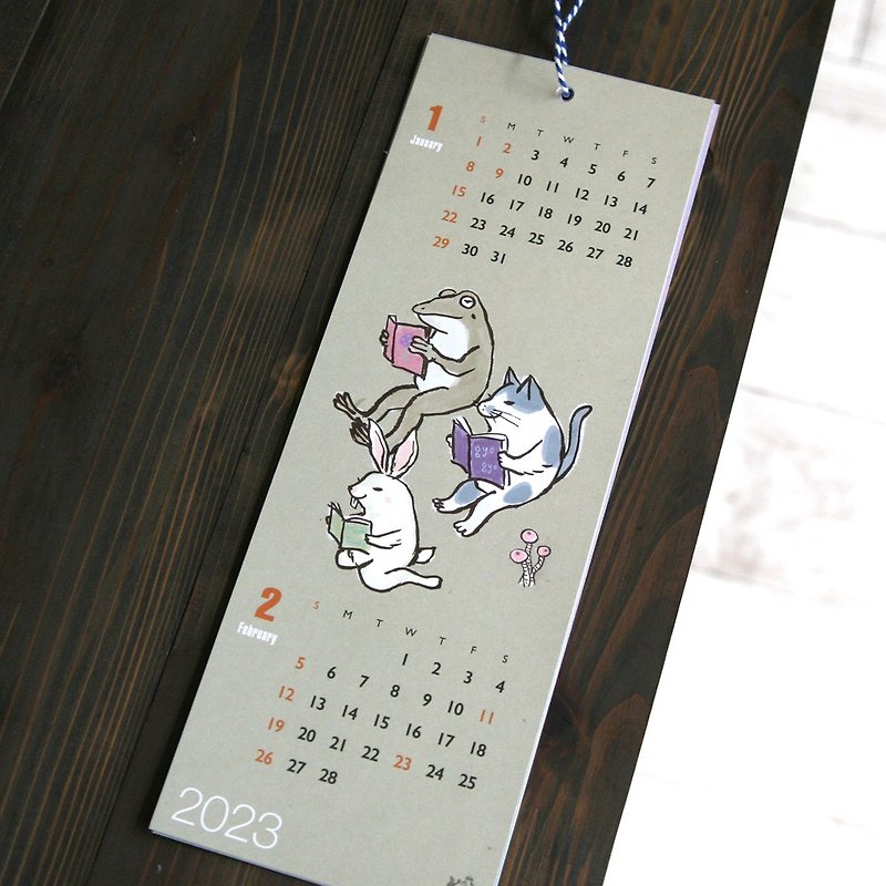 猫と青蛙のカレンダー　2023 - 年历/台历 - 纸 灰色