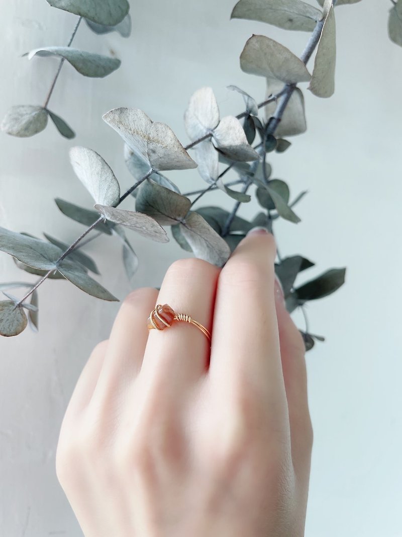 印度玛瑙碎石戒指 | 绕线戒指 | 手工 | 半宝石 | 天然石 - 戒指 - 半宝石 咖啡色