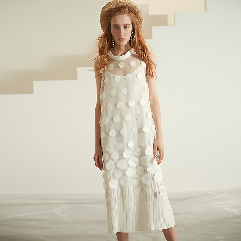 【夏装特价】安妮陈新款文艺女装两件套无袖连身裙洋装 XZJX8498T - 洋装/连衣裙 - 聚酯纤维 白色
