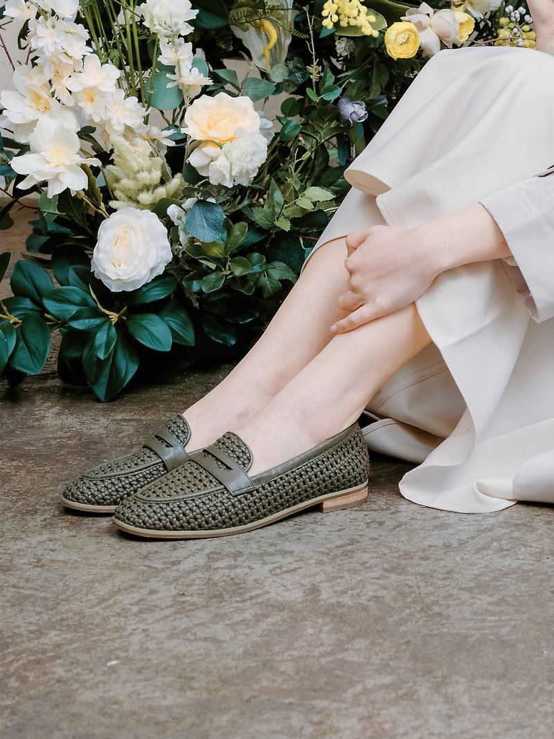 香港品牌 Katie Linen Loafers 乐福鞋 环保皮革 编织 果绿色 - 女款休闲鞋 - 环保材料 绿色