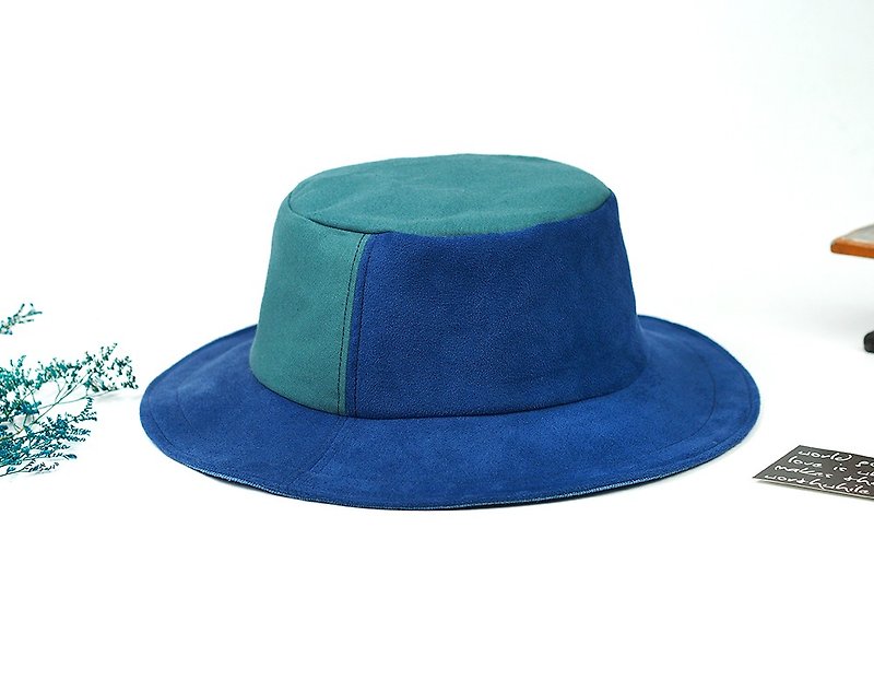 小牛村 手工双面帽 男女渔夫帽 麂皮拼色【靛蓝锖青】BF-80 - 帽子 - 棉．麻 蓝色