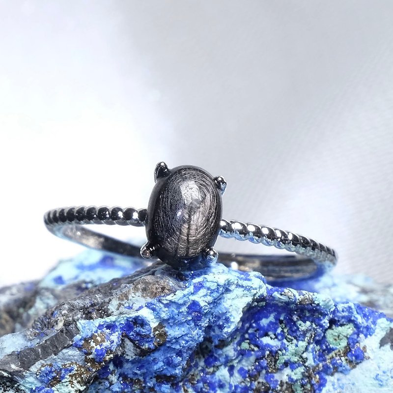 金运石水晶戒指 天然晶石 招财 辟邪 能量矿石 - 戒指 - 水晶 黑色