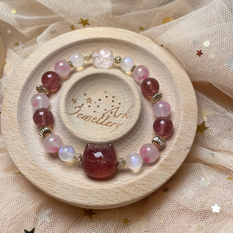 日桜 - 草莓晶 月亮石 樱花雨 粉晶猫掌 - 手链/手环 - 水晶 多色