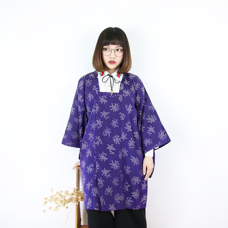 Back to Green 日本带回道行 靛色 玫瑰满版 vintage kimonoKD-03 - 女装休闲/机能外套 - 丝．绢 