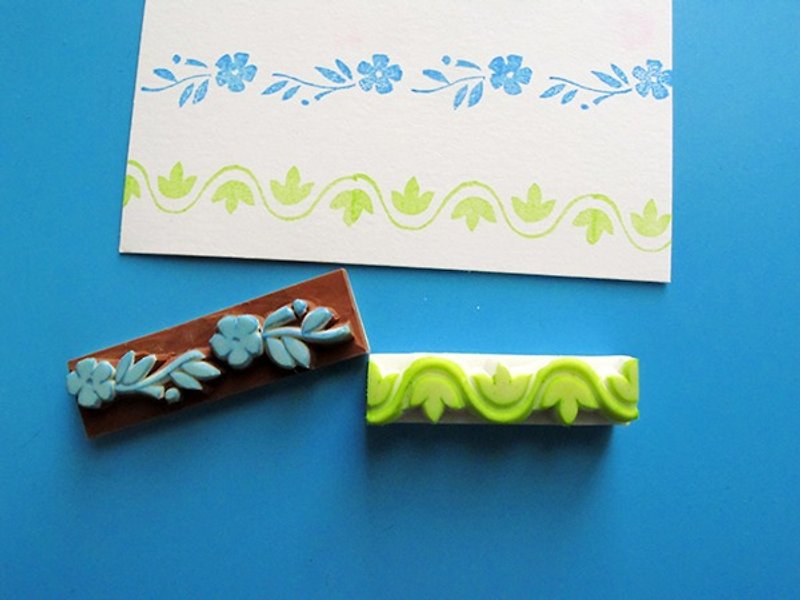 Apu手工章 实用花草花边印章组 2枚装 手帐印章 可以单独购买 - 印章/印台 - 橡胶 