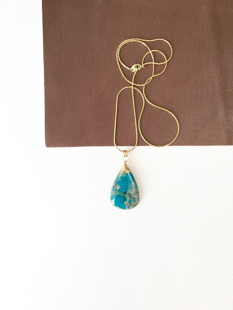 Chrysocolla Necklace brass chain - 项链 - 石头 蓝色
