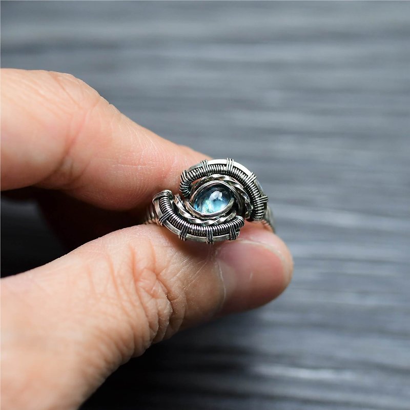 磷灰石纯银线硫化编织戒指 - 戒指 - 宝石 蓝色