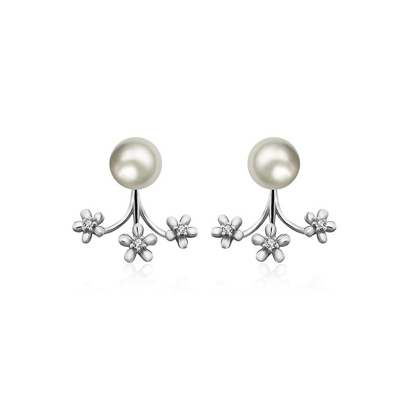 18k珍珠花形钻石耳夹 - 耳环/耳夹 - 其他金属 灰色