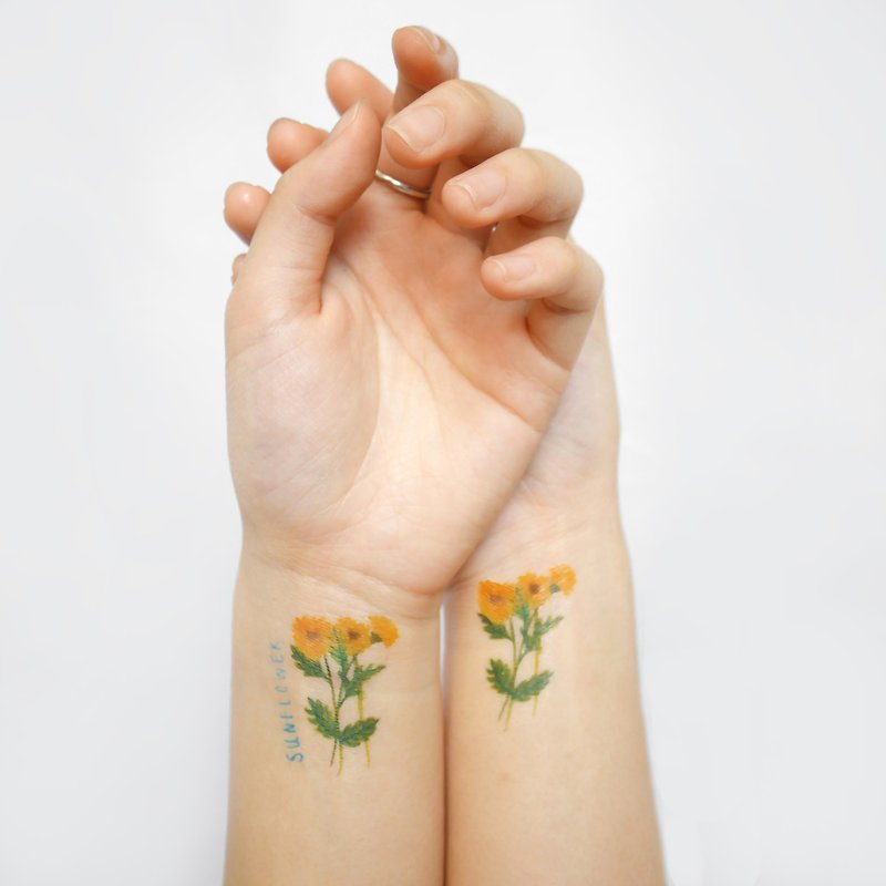 太阳花 植物刺青 纹身贴纸 - 纹身贴 - 纸 黄色
