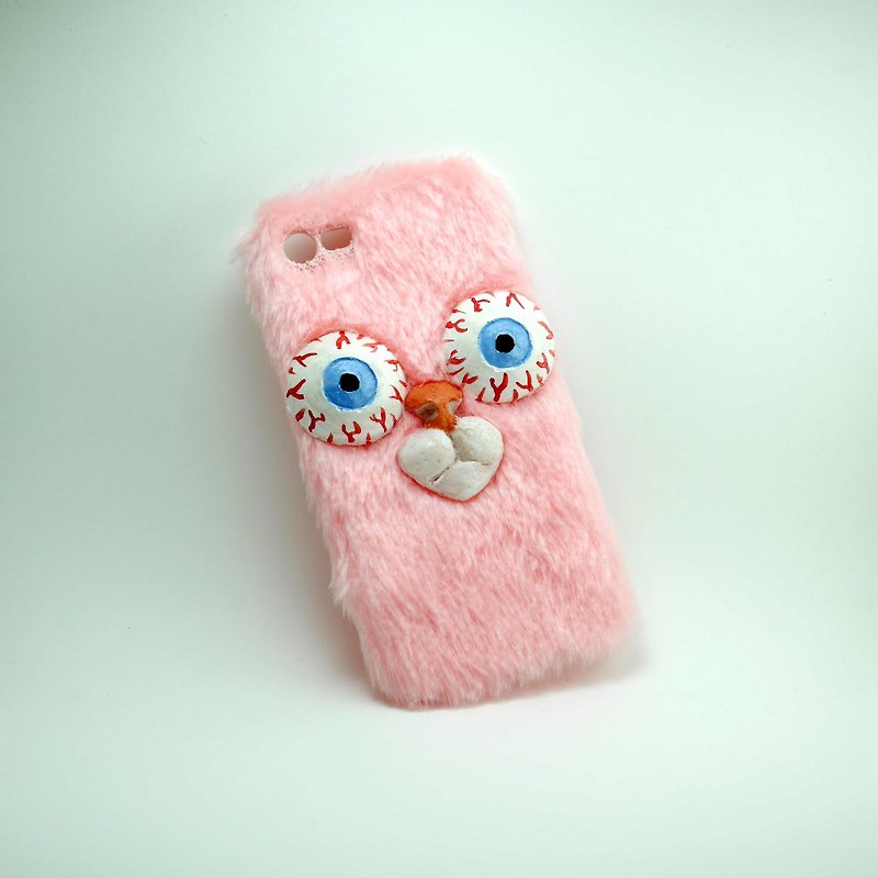 毛绒绒手机壳-吓到的粉色猫咪 - 手机壳/手机套 - 其他材质 粉红色