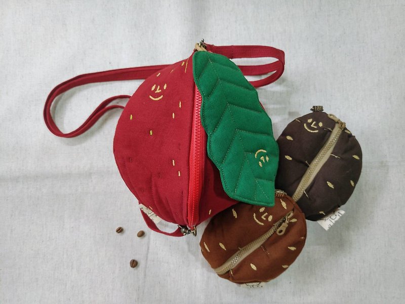 ::一张脸一个包::造型侧背/分隔收纳包-小红果&咖啡豆包中包- - 侧背包/斜挎包 - 棉．麻 