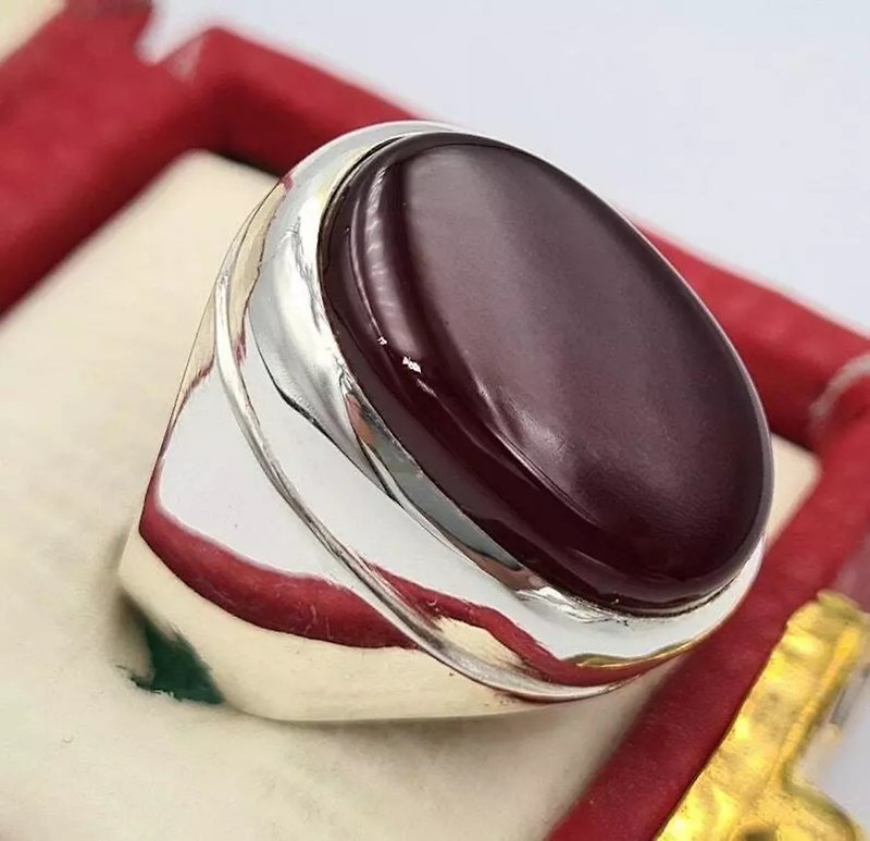 也门 aqeeq 血红玛瑙基克 aqiq bague 纯银首饰圣诞节 - 戒指 - 宝石 红色