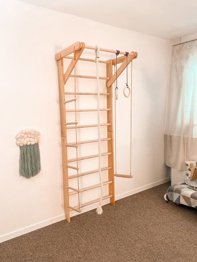 Wooden Swedish Wall Ladder, Playground Indoor Gym for Toddlers & Adults - 儿童家具 - 木头 多色
