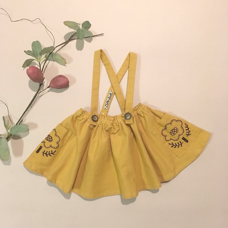 刺繍サスペンダースカート - 童装裙 - 棉．麻 橘色