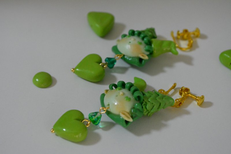Circlehandmade原创松树精灵耳环 - 耳环/耳夹 - 粘土 绿色