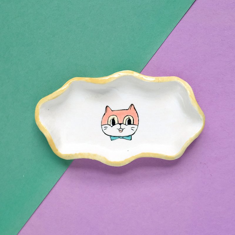 猫咪波浪瓷盘 - 花瓶/陶器 - 陶 粉红色