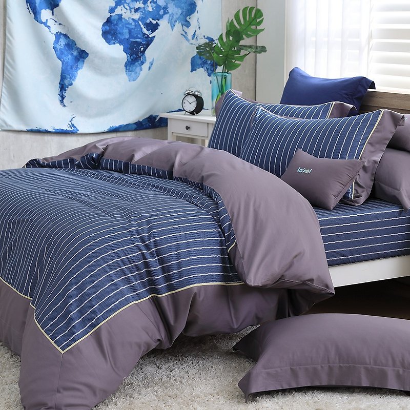 (特大)月色-英伦印记-高质感60棉两用被床包四件组【6*7尺】 - 寝具 - 棉．麻 蓝色