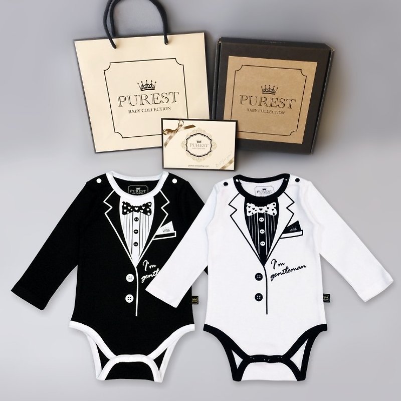PUREST 小绅士双重奏 长袖 西装款 宝宝弥月 婴儿 新生儿 礼盒组 - 满月礼盒 - 棉．麻 