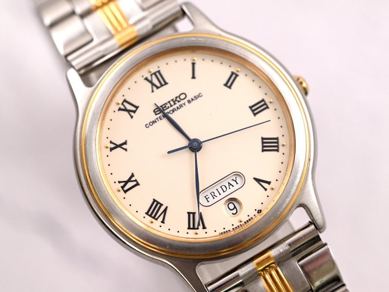 [SEIKO] 复古 SEIKO 现代石英手表 1990 33 毫米米色表盘男女通用成人 - 女表 - 不锈钢 