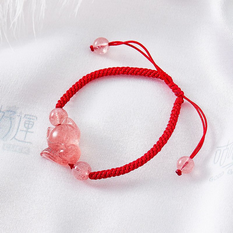 红绳草莓晶狐仙手链(含开光)提升爱情运、 增加异性缘、 招贵人 - 手链/手环 - 水晶 粉红色