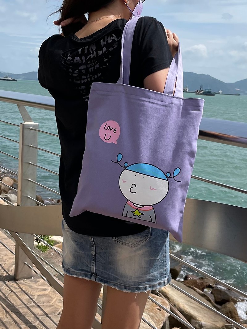 原创手绘外星小V拉链帆布袋。紫色米色。香港人设计 - 手提包/手提袋 - 棉．麻 紫色