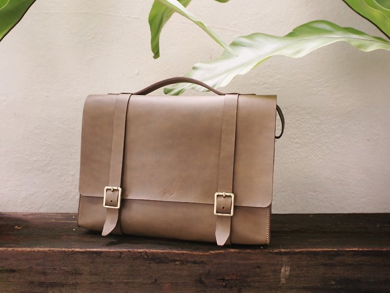 Olive Green Leather Messenger Bag for Men - Work Bag / Laptop Bag / Sling bag - 侧背包/斜挎包 - 真皮 卡其色
