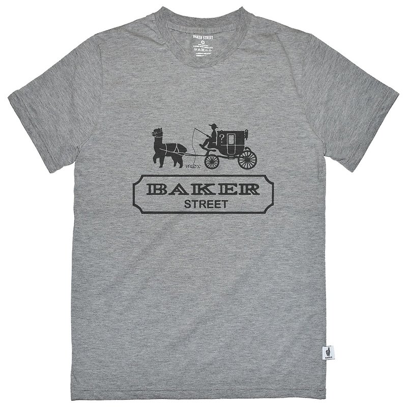 英国潮流品牌【Baker Street 贝克街】男装．纯棉．短袖潮T．羊驼拉车A款．Alpaca Carriage Printed T-shirt - 男装上衣/T 恤 - 棉．麻 灰色