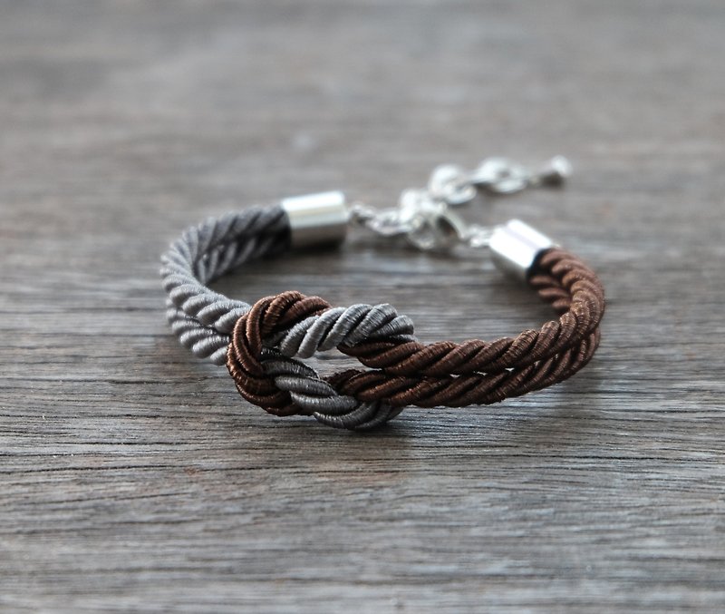 Charcoal & Chocolate knot rope bracelet - 手链/手环 - 聚酯纤维 咖啡色