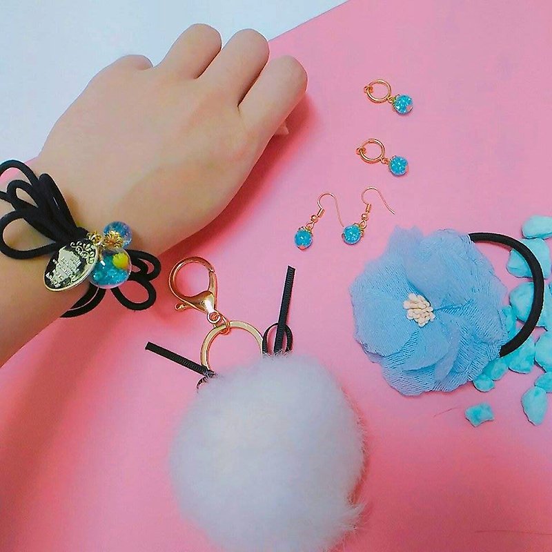 Goody Bag-水漾海蓝饰品大福袋(内含耳环、手链、项链) - 锁骨链 - 棉．麻 蓝色