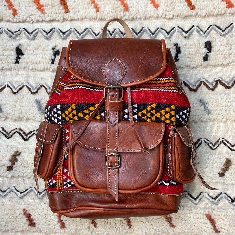 摩洛哥 镶嵌地毯后背包 拉阿雍的渔网 - 后背包/双肩包 - 真皮 红色