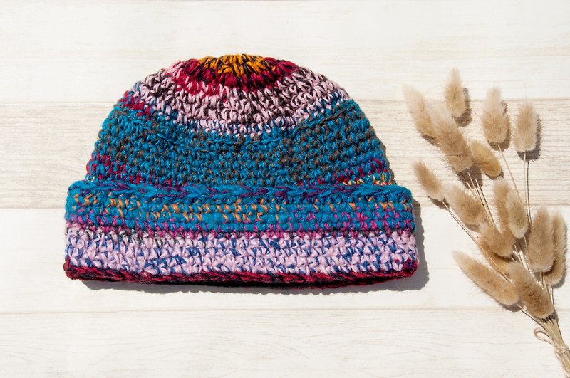 编织纯羊毛帽/编织帽/针织毛帽/内刷毛手织毛帽/毛线帽-蓝莓蛋糕 - 帽子 - 羊毛 多色