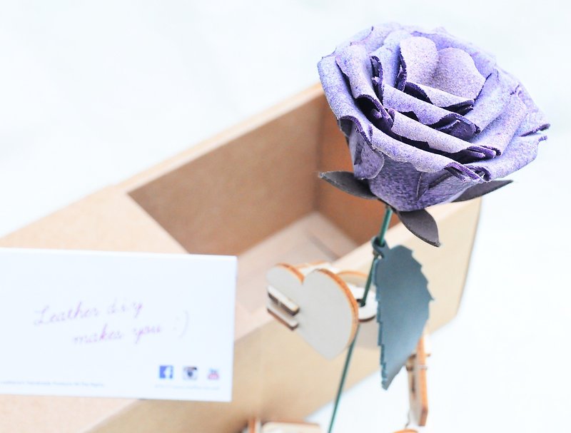 皮革玫瑰花 —擦蜡紫 皮革材料包  皮革花 永不凋谢 情人节礼物 - 皮件 - 真皮 紫色