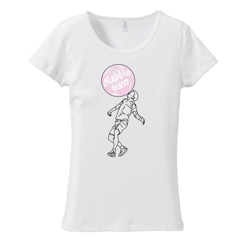[レディースTシャツ] Bubble gum 2 - 女装 T 恤 - 棉．麻 白色
