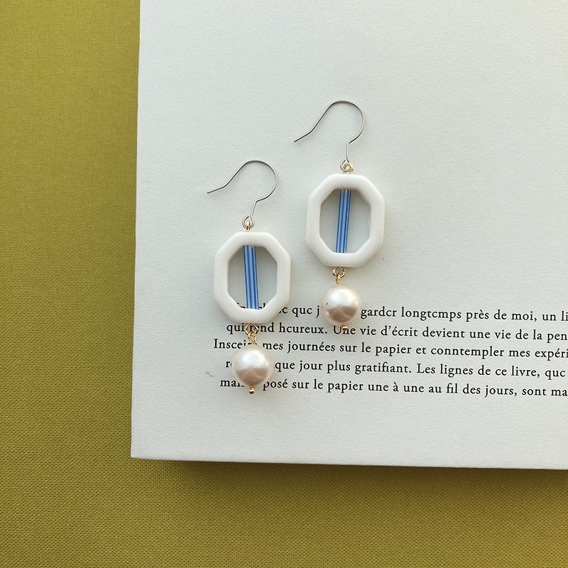 【 游乐园 】珍珠树脂耳环 - 耳环/耳夹 - 珍珠 蓝色