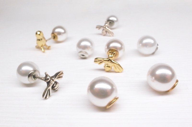 二毛银【仿珍珠耳扣】金色一对 - 耳环/耳夹 - 塑料 