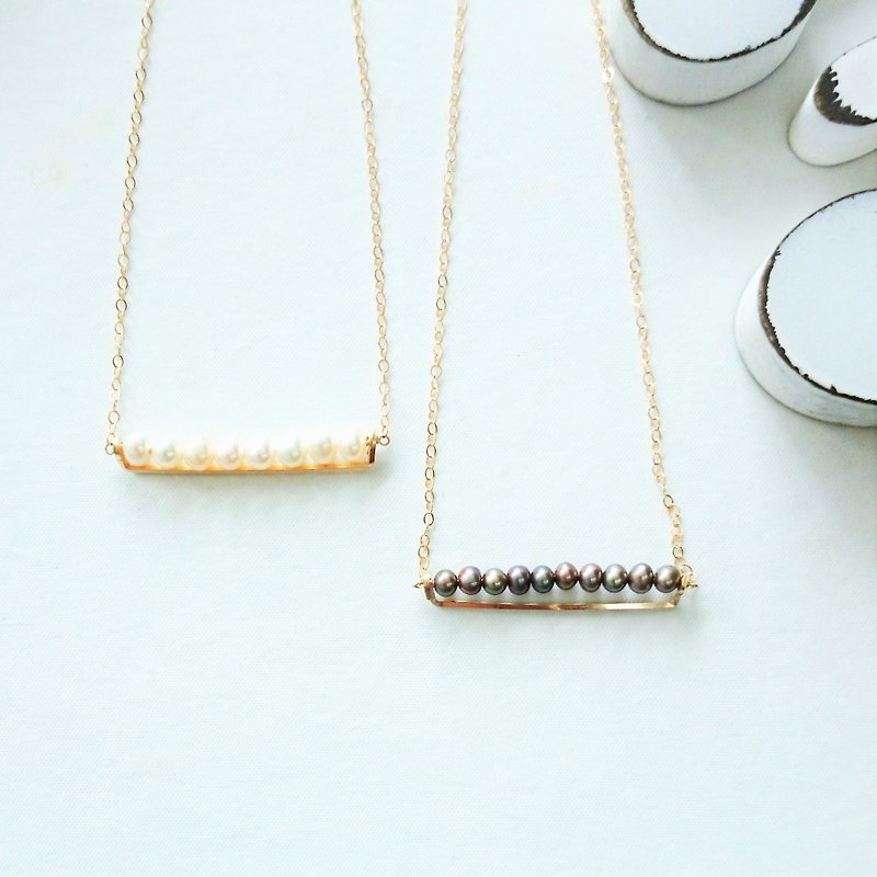 14kgf♡AAApearl line bar necklace - 项链 - 宝石 白色