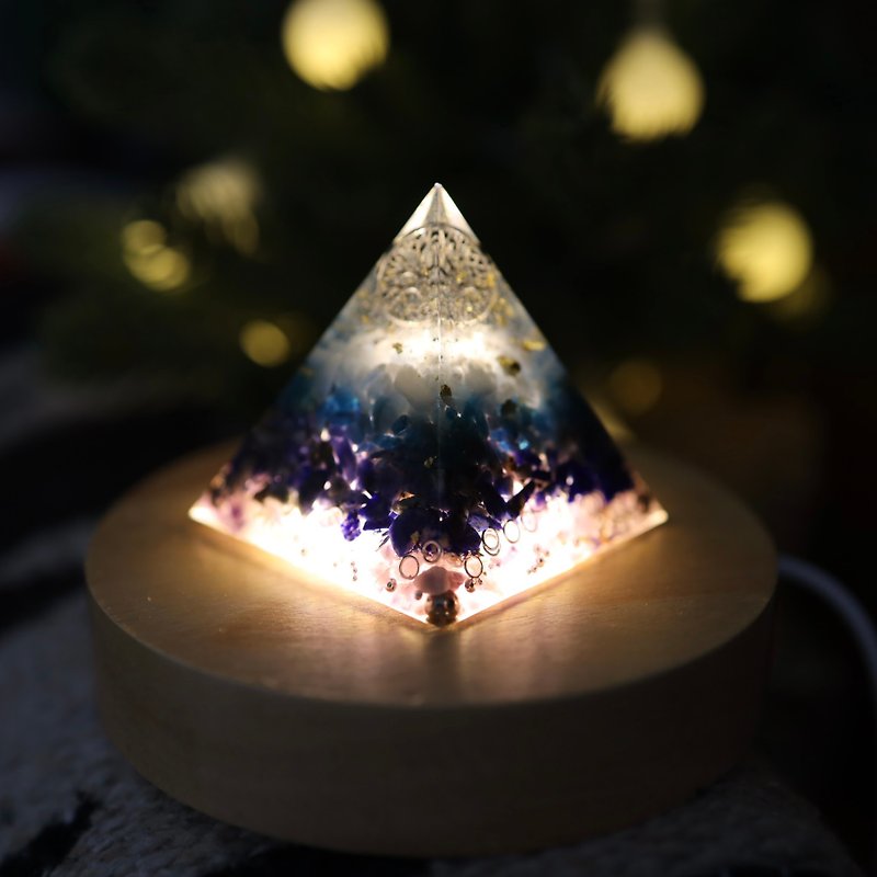 【圣诞节礼物】蓝色海洋生命之树奥刚金字塔小夜灯Orgonite水晶塔