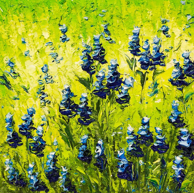 Bluebonnets Painting Flowers Original Art Oil Artwork Floral Wall Decor - 墙贴/壁贴 - 棉．麻 多色