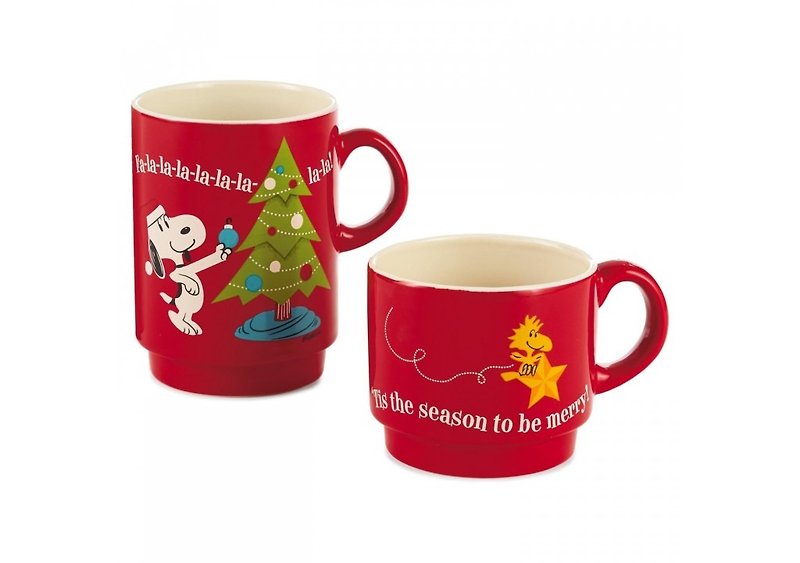复刻50周年 Snoopy 叠叠马克杯-装饰圣诞树2入 - 咖啡杯/马克杯 - 陶 白色