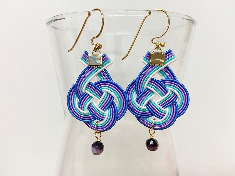 日系MIZUHIKI耳环 - 紫蓝 -  纯手工/礼物 - 耳环/耳夹 - 纸 紫色