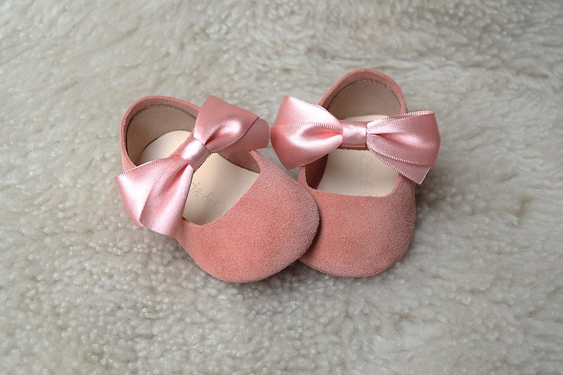 蜜桃色婴儿鞋 女宝宝学步鞋 百日宴 满月礼盒 弥月礼 婴儿礼物 - 婴儿鞋 - 真皮 粉红色