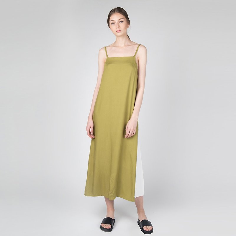 超柔软夏装长款拼接撞色连衣裙 - 洋装/连衣裙 - 聚酯纤维 绿色