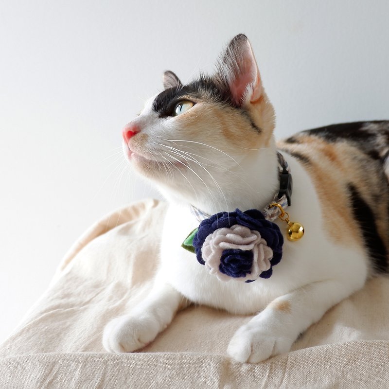 : BELLA MALA : Navy blue Anchan breakaway cat collar  - 项圈/牵绳 - 棉．麻 蓝色