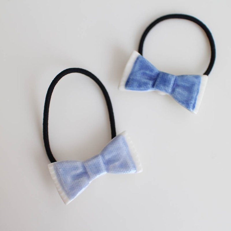 Denim ribbon hair tie - 发饰 - 瓷 蓝色