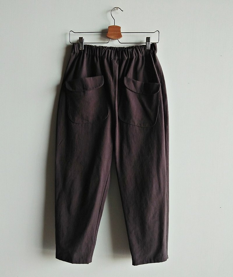 前口袋窄管裤  纯棉  深咖啡色 - 女装长裤 - 棉．麻 咖啡色