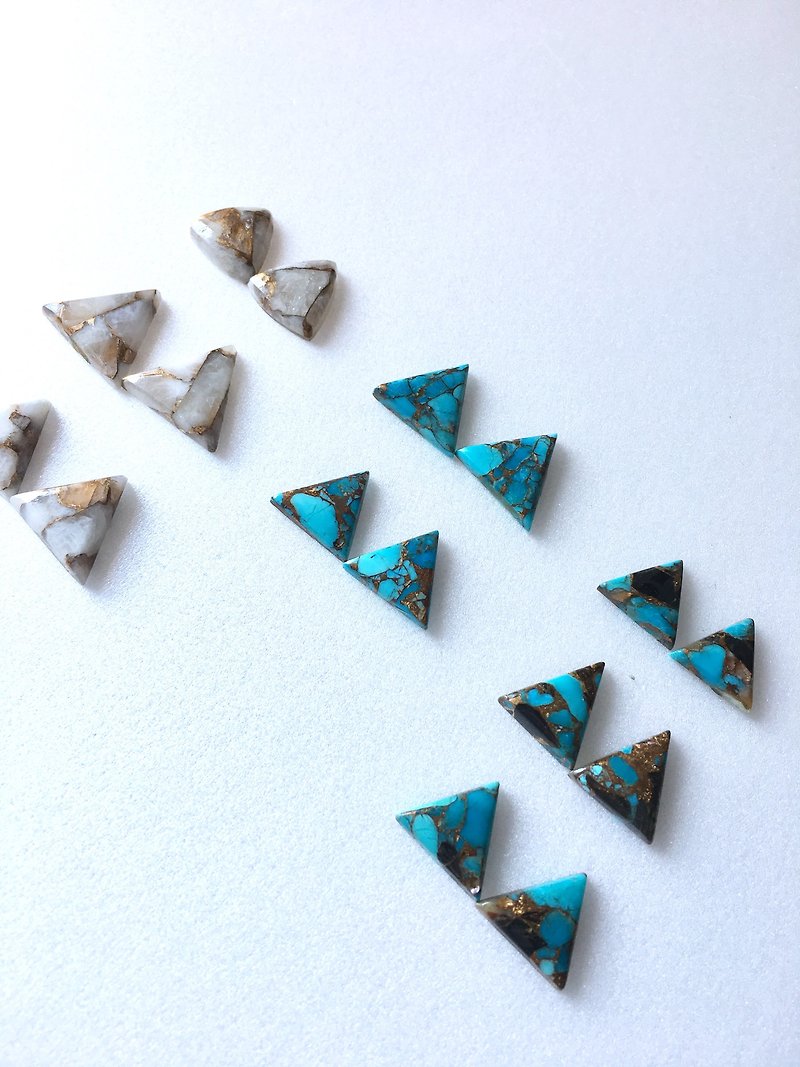 Copper Obsidian, Copper Calcite, Copper Turquoise Earring - 耳环/耳夹 - 石头 多色